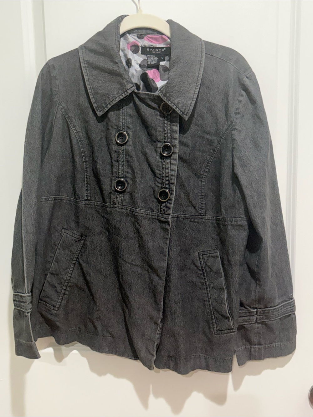 Sandro Charcoal Gray Double-Breasted Pea Coat